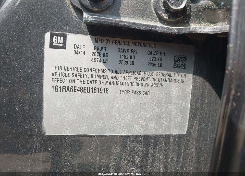 2014 CHEVROLET VOLT VIN: 1G1RA6E48EU161918