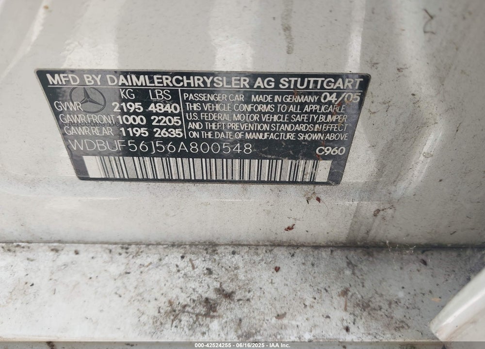 2006 MERCEDES-BENZ E 350 VIN: WDBUF56J56A800548