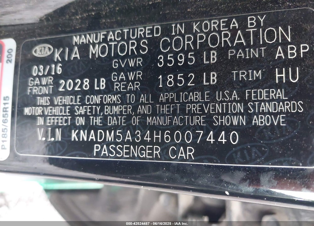 2017 KIA RIO VIN: KNADM5A34H6007440
