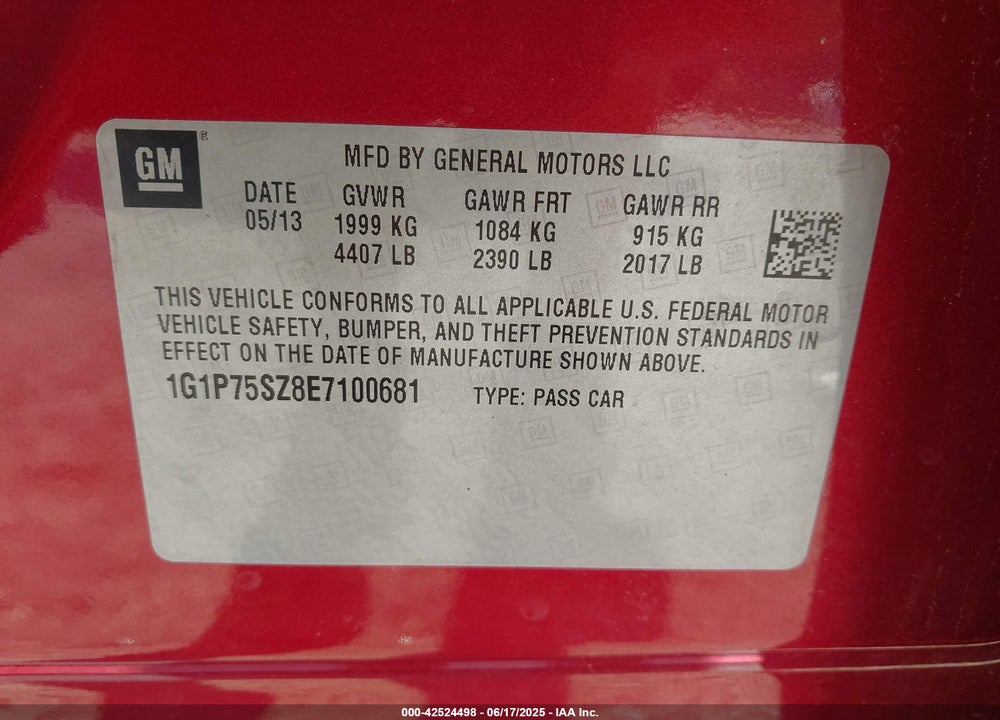 2014 CHEVROLET CRUZE VIN: 1G1P75SZ8E7100681