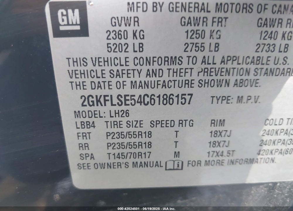 2012 GMC TERRAIN VIN: 2GKFLSE54C6186157