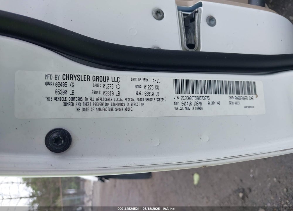 2011 CHRYSLER 300 VIN: 2C3CA6CT5BH573675