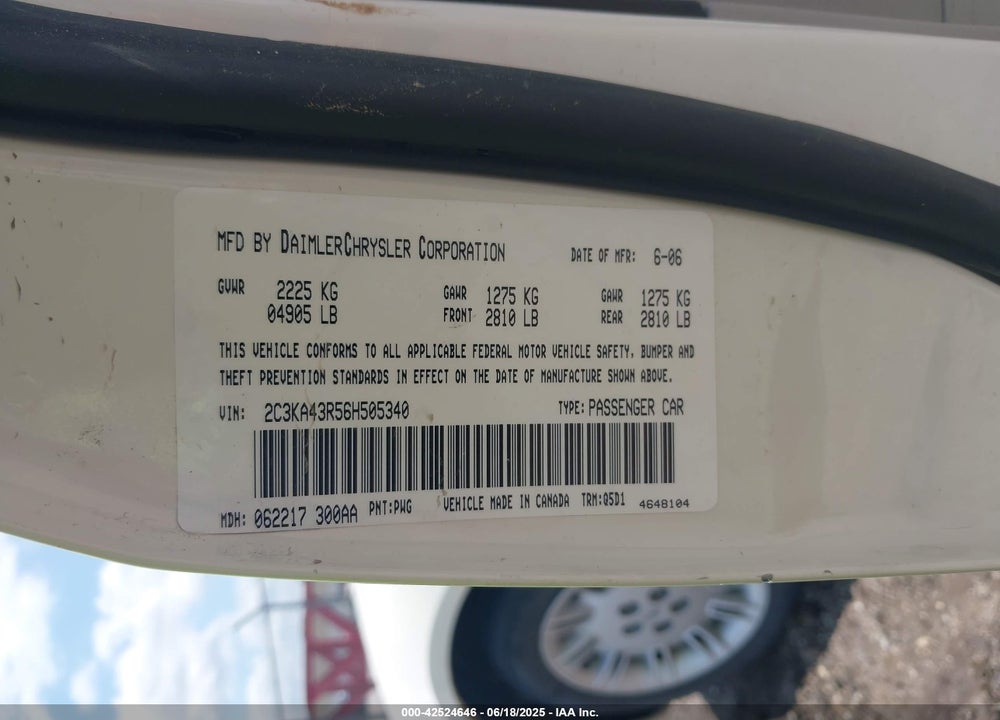 2006 CHRYSLER 300 VIN: 2C3KA43R56H505340