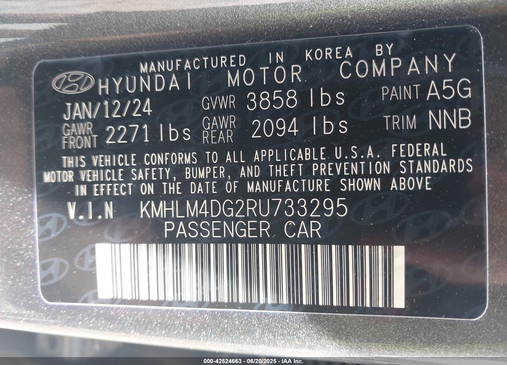2024 HYUNDAI ELANTRA VIN: KMHLM4DG2RU733295