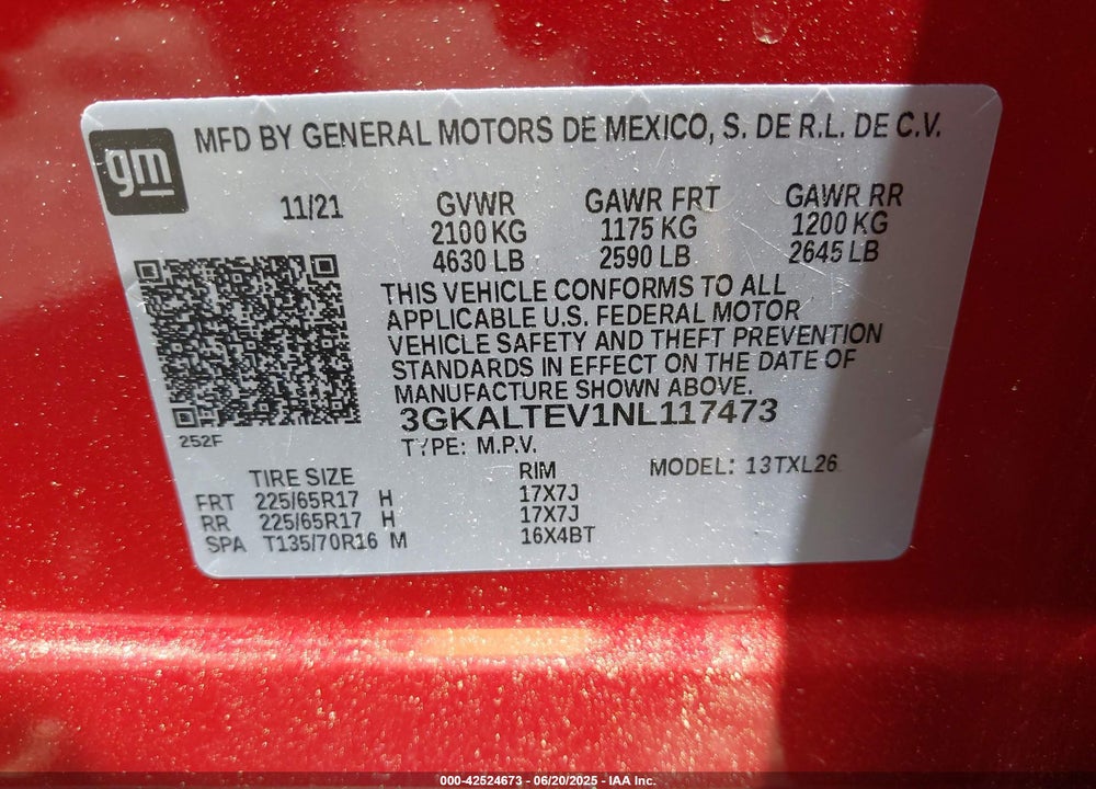 2022 GMC TERRAIN AWD SLE VIN: 3GKALTEV1NL117473