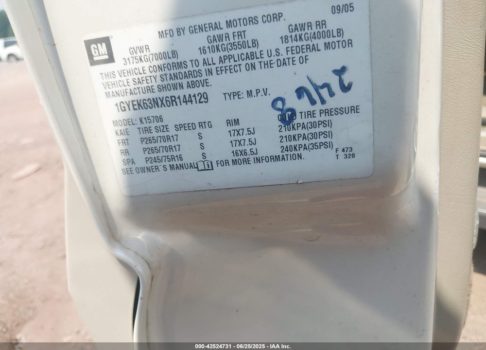 2006 CADILLAC ESCALADE VIN: 1GYEK63NX6R144129