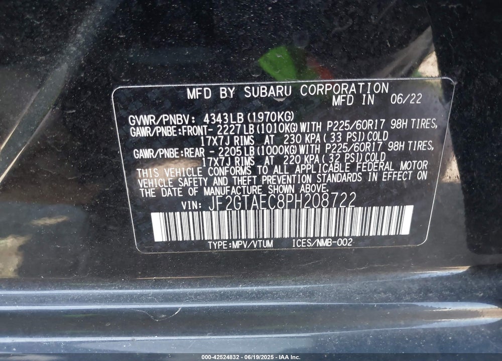 2023 SUBARU CROSSTREK VIN: JF2GTAEC8PH208722