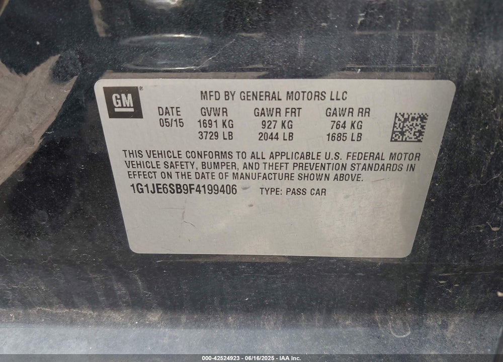2015 CHEVROLET SONIC LTZ AUTO VIN: 1G1JE6SB9F4199406
