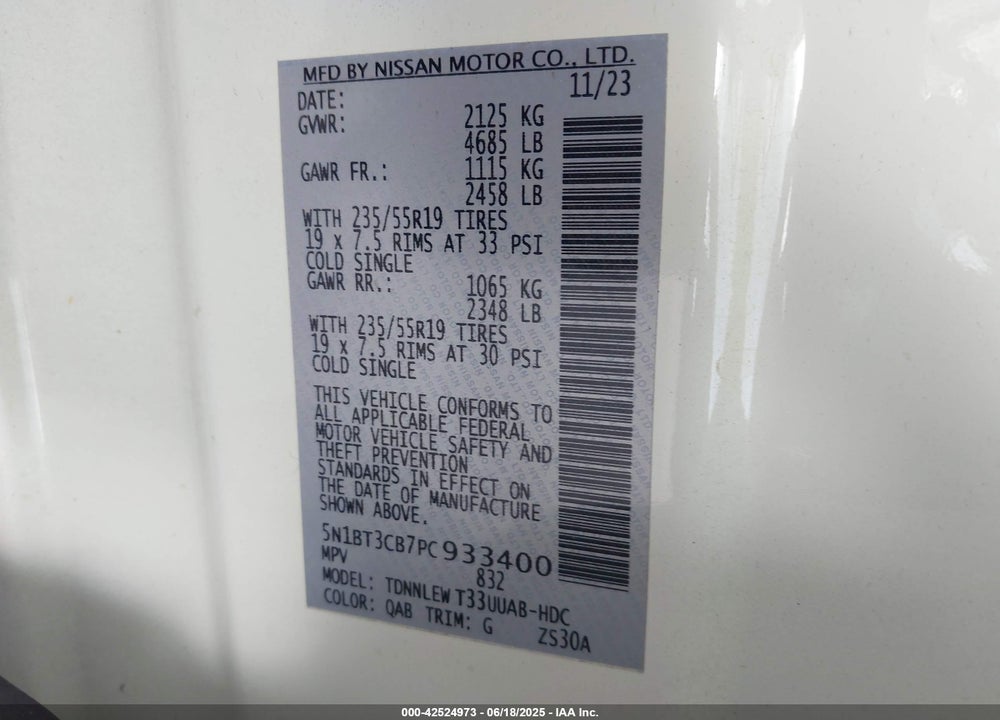 2023 NISSAN ROGUE VIN: 5N1BT3CB7PC933400