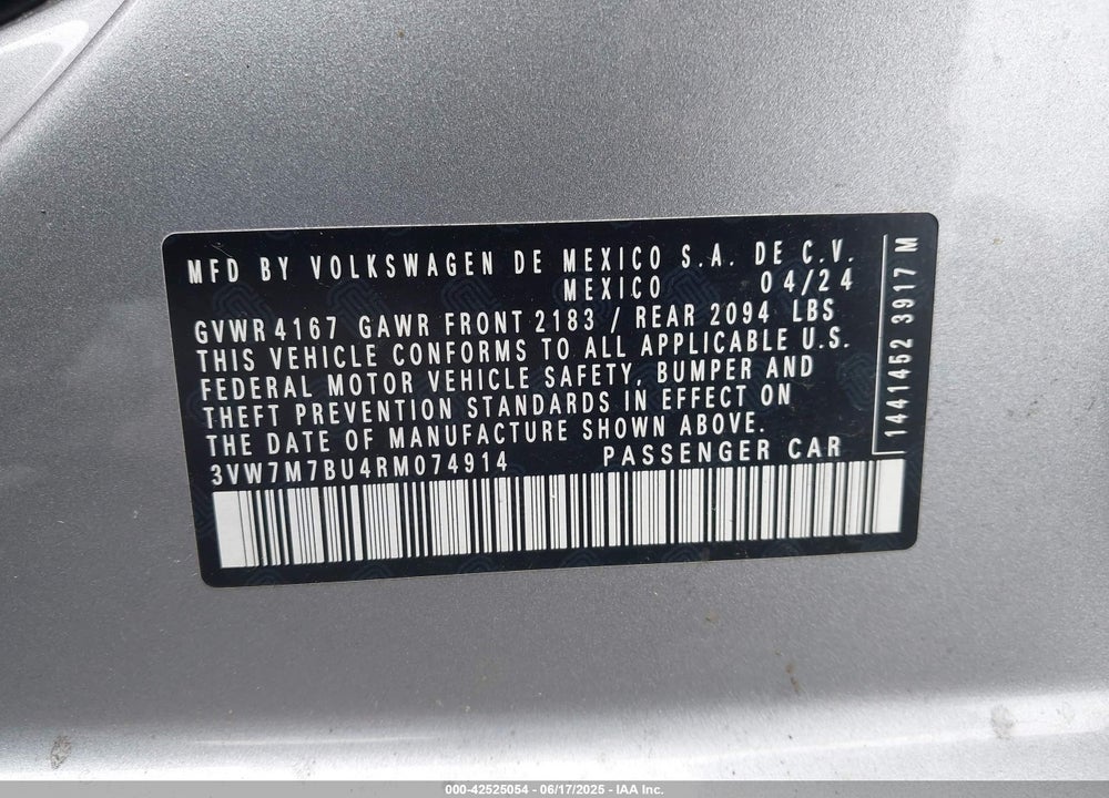 2024 VOLKSWAGEN JETTA 1.5T SE VIN: 3VW7M7BU4RM074914