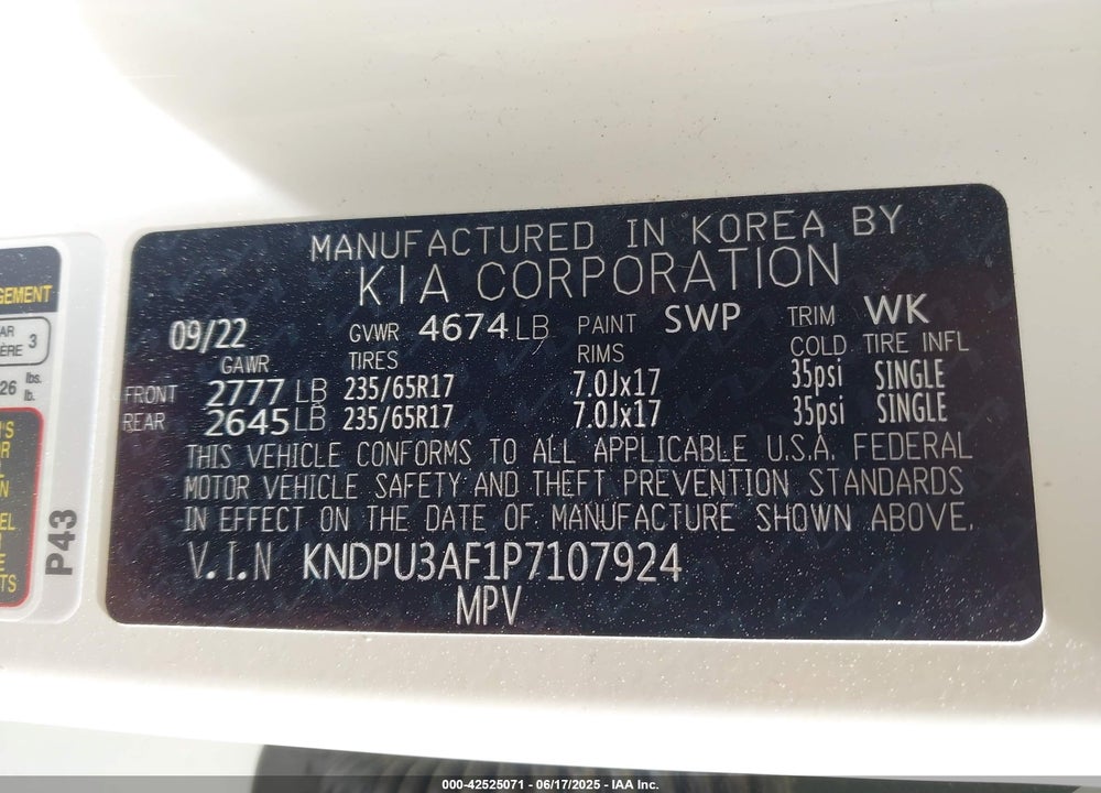 2023 KIA SPORTAGE VIN: KNDPU3AF1P7107924