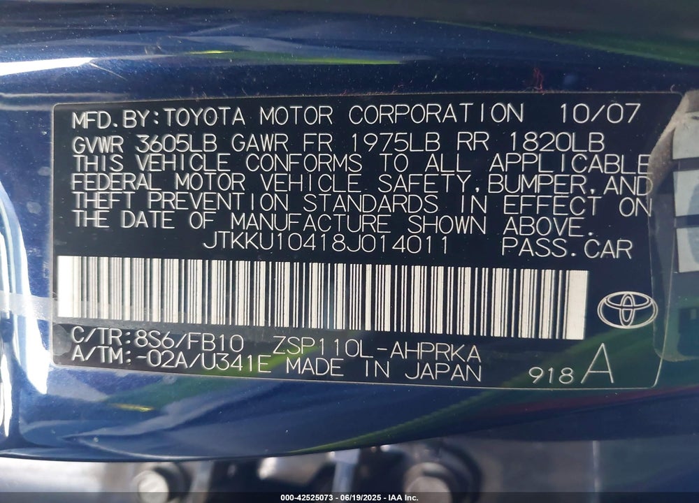 2008 SCION XD VIN: JTKKU10418J014011