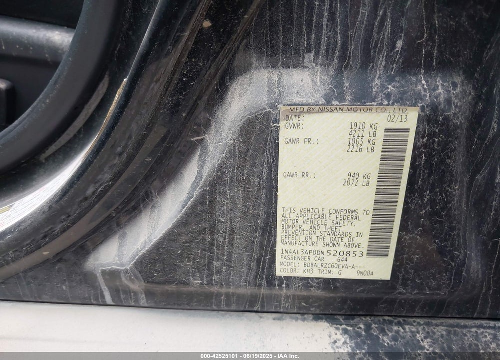 2013 NISSAN ALTIMA VIN: 1N4AL3AP0DN520853