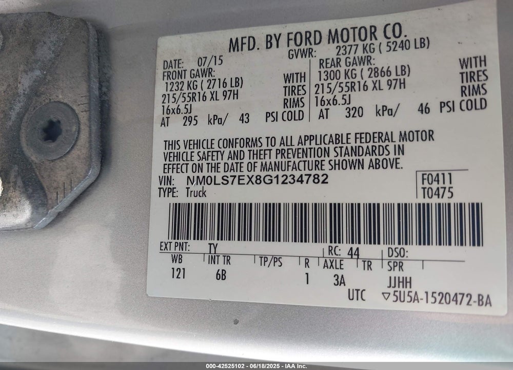 2016 FORD TRANSIT CONNECT XL VIN: NM0LS7EX8G1234782