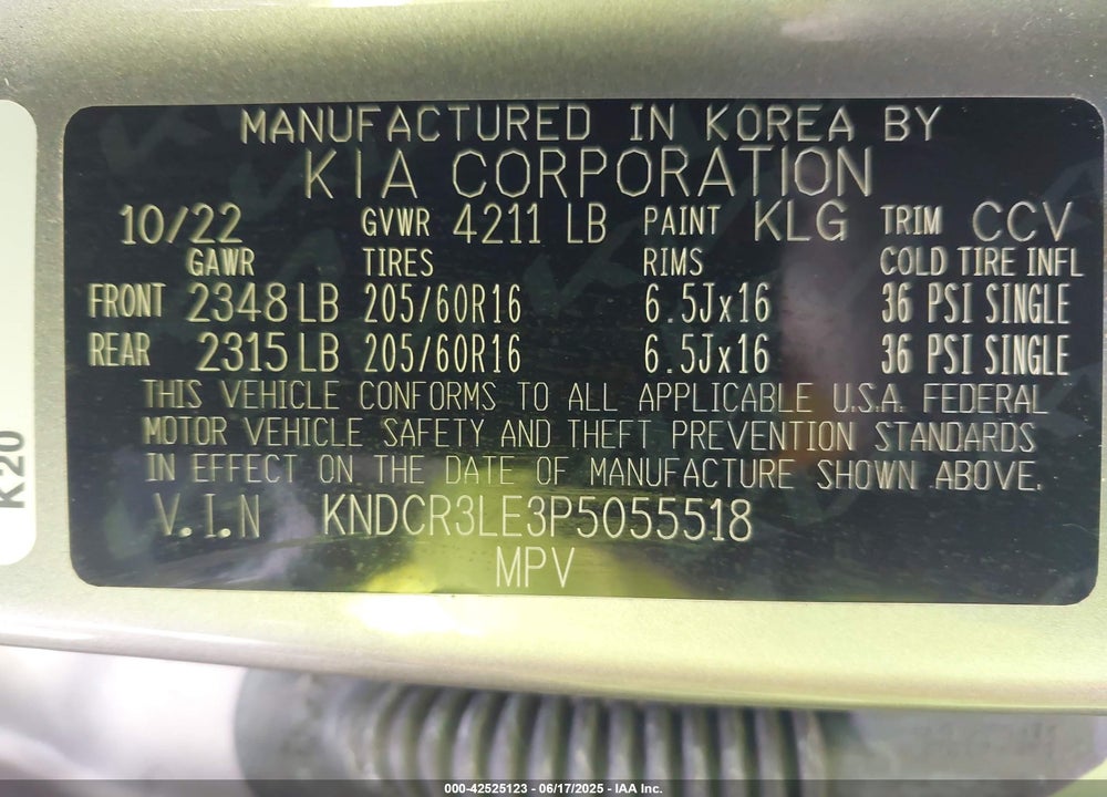 2023 KIA NIRO VIN: KNDCR3LE3P5055518