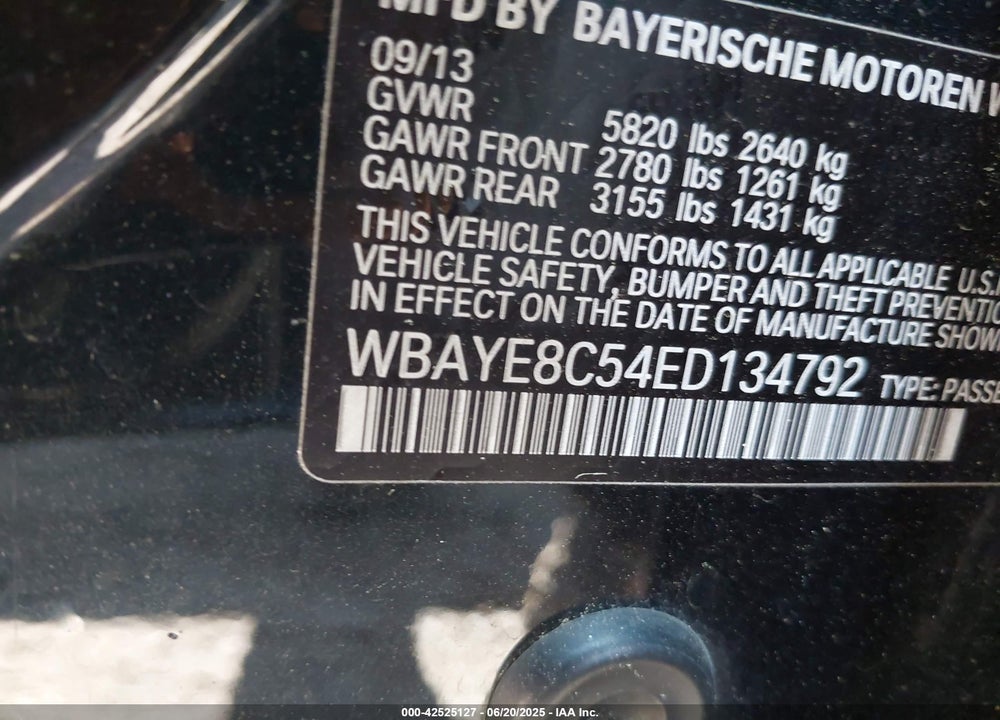 2014 BMW ALPINA B7 VIN: WBAYE8C54ED134792