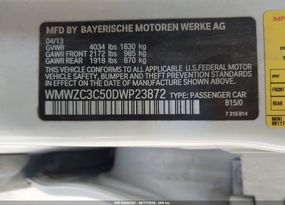 2013 MINI COOPER COUNTRYMAN VIN: WMWZC3C50DWP23872