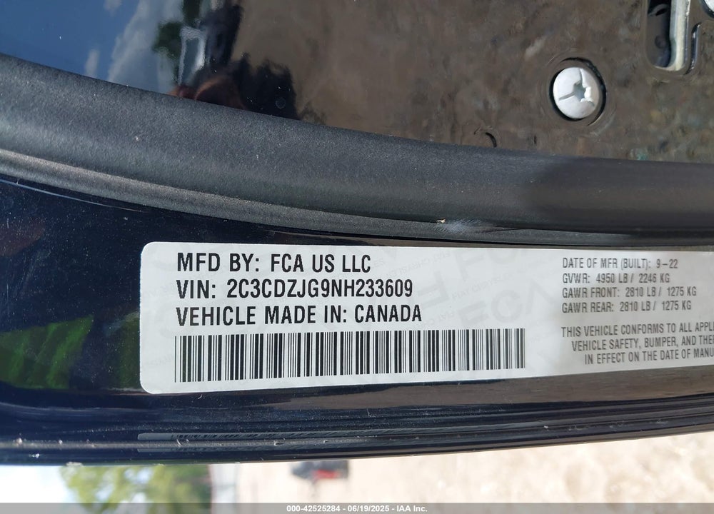 2022 DODGE CHALLENGER VIN: 2C3CDZJG9NH233609