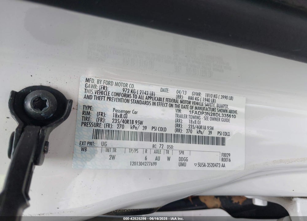 2013 FORD FOCUS VIN: 1FADP3N28DL335610