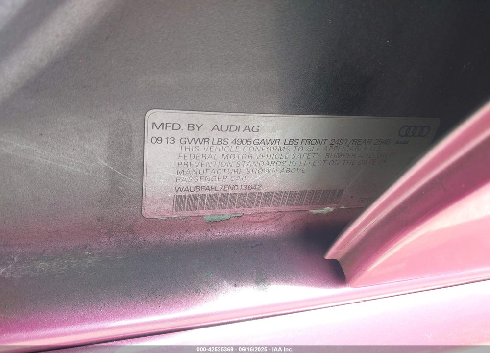 2014 AUDI A4 VIN: WAUBFAFL7EN013642