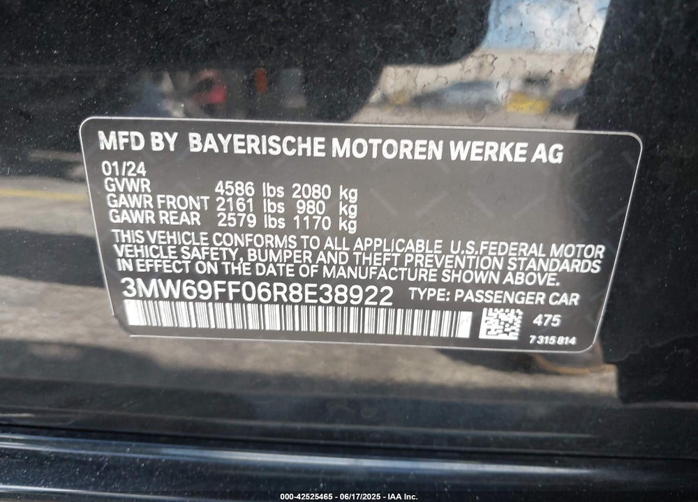 2024 BMW 3 SERIES 330I VIN: 3MW69FF06R8E38922