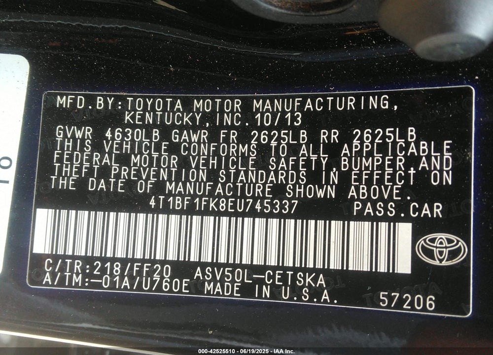 2014 TOYOTA CAMRY VIN: 4T1BF1FK8EU745337