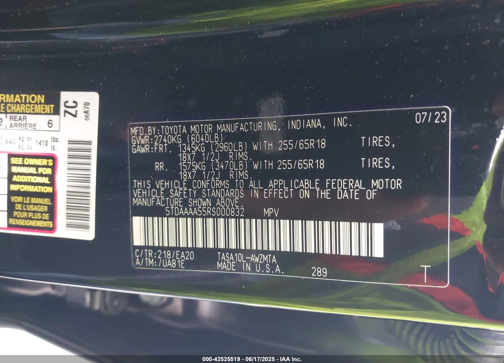 2024 TOYOTA GRAND HIGHLANDER XLE VIN: 5TDAAAA55RS000832