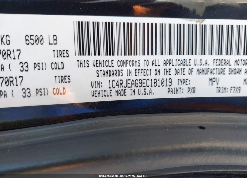2014 JEEP GRAND CHEROKEE VIN: 1C4RJEAG9EC181019