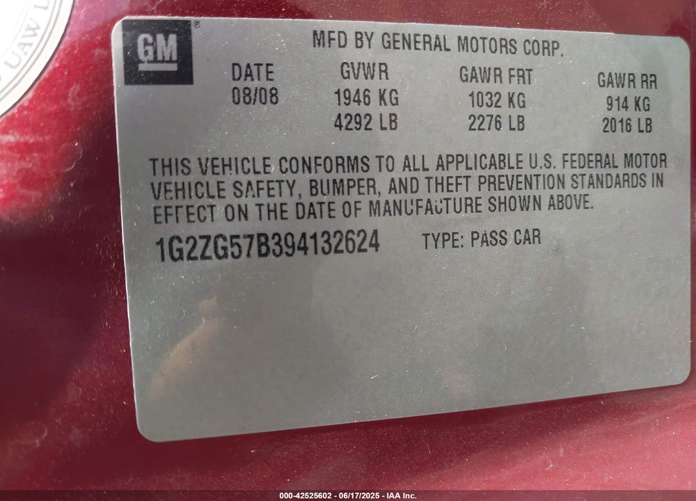 2009 PONTIAC G6 VIN: 1G2ZG57B394132624