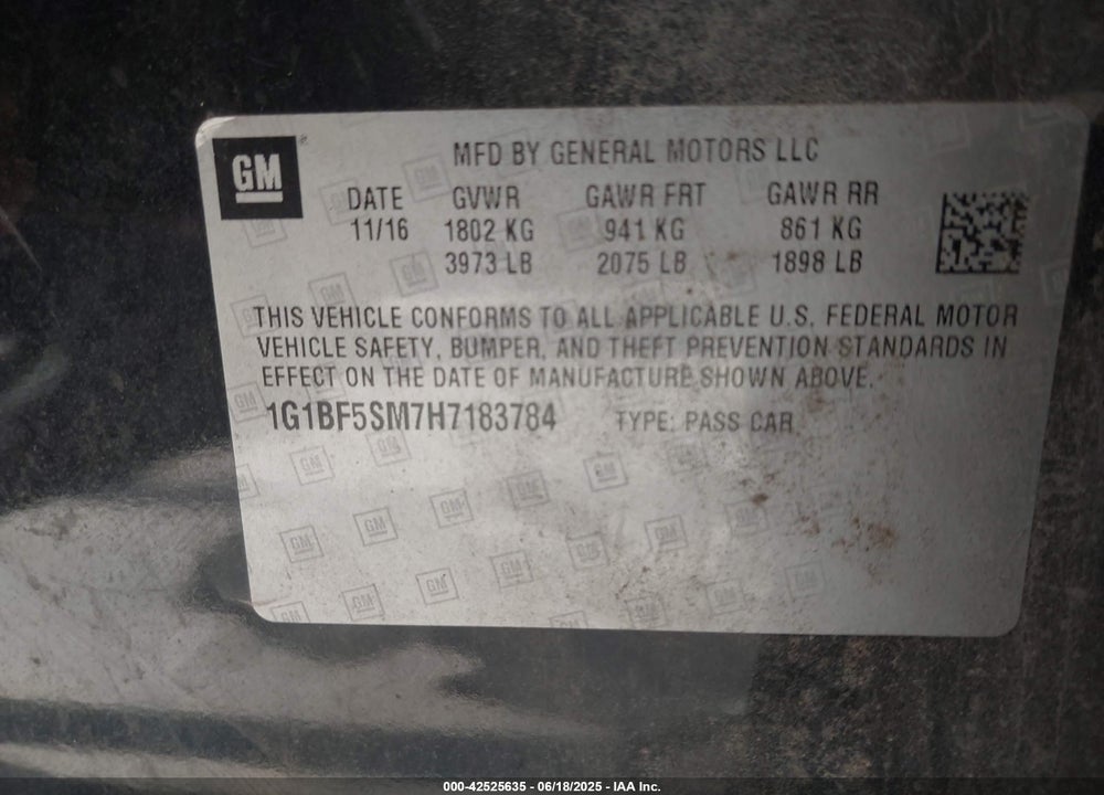 2017 CHEVROLET CRUZE PREMIER AUTO VIN: 1G1BF5SM7H7183784