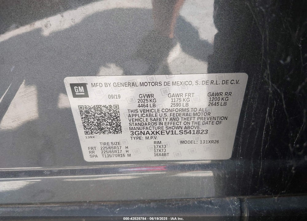 2020 CHEVROLET EQUINOX VIN: 3GNAXKEV1LS541823