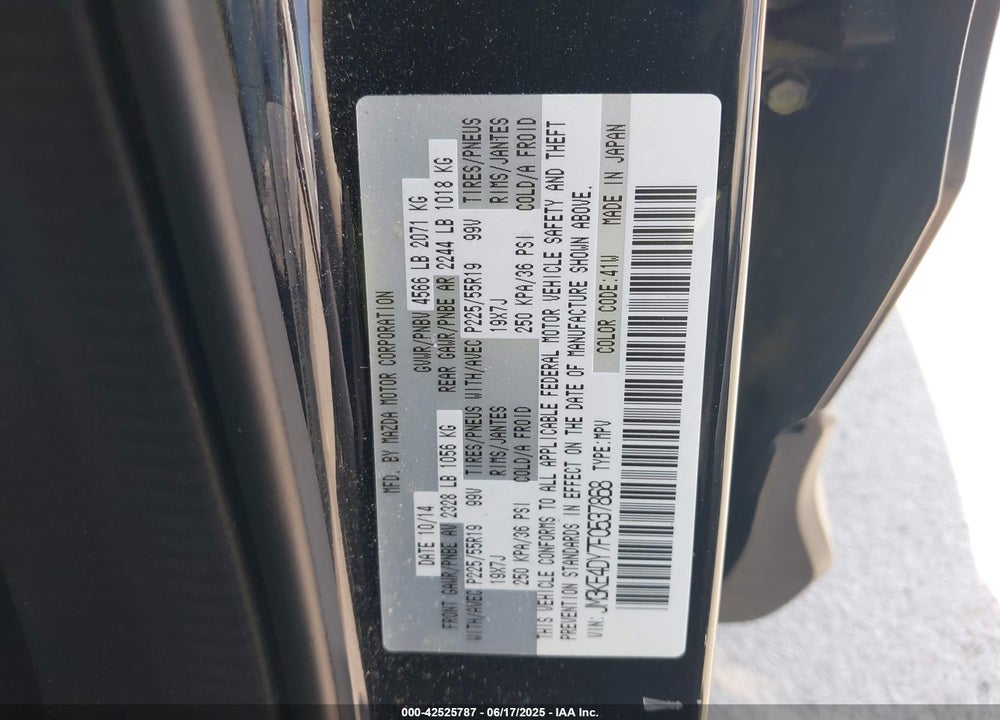 2015 MAZDA CX-5 VIN: JM3KE4DY7F0537868
