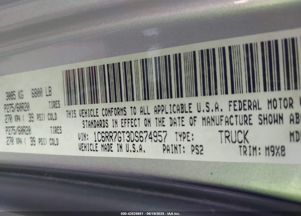 2013 RAM 1500 BIG HORN VIN: 1C6RR7GT3DS674957