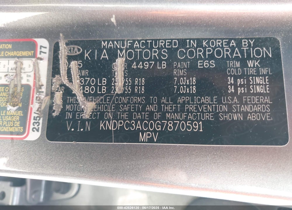 2016 SPORT KIA AGE EX VIN: KNDPC3AC0G7870591