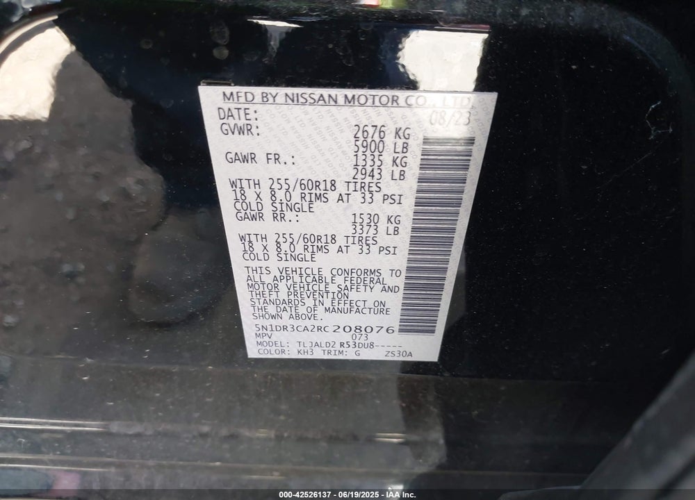2024 NISSAN PATHFINDER VIN: 5N1DR3CA2RC208076