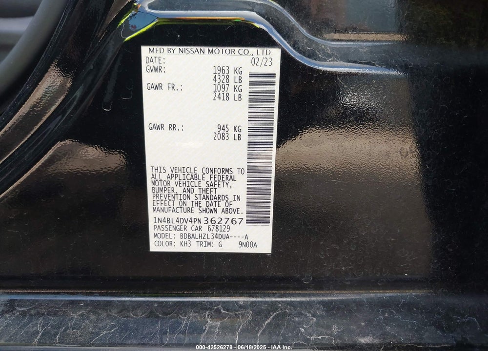 2023 NISSAN ALTIMA VIN: 1N4BL4DV4PN362767
