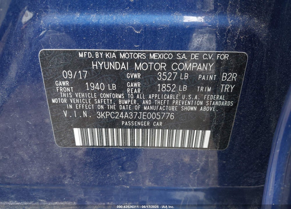 2018 HYUNDAI ACCENT VIN: 3KPC24A37JE005776