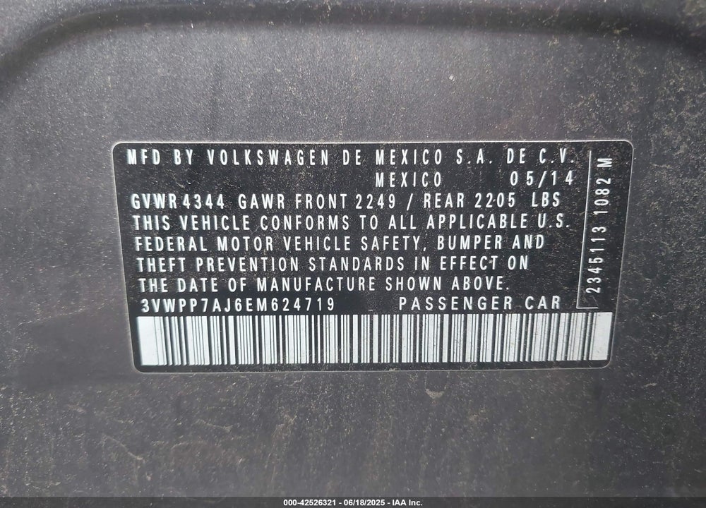 2014 VOLKSWAGEN JETTA SPORTWAGEN VIN: 3VWPP7AJ6EM624719