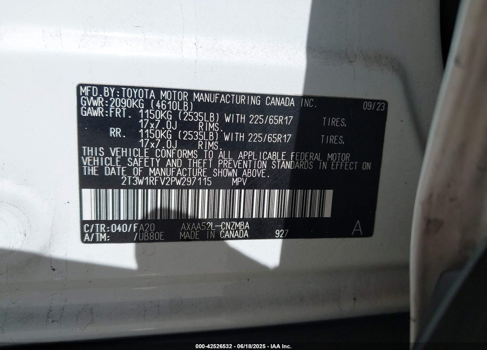 2023 TOYOTA RAV4 VIN: 2T3W1RFV2PW297115