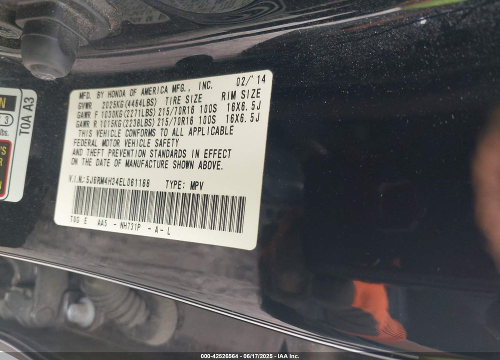 2014 HONDA CR-V VIN: 5J6RM4H34EL061188