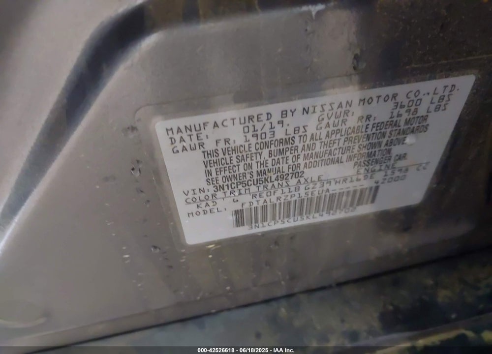 2019 NISSAN KICKS VIN: 3N1CP5CU5KL492702