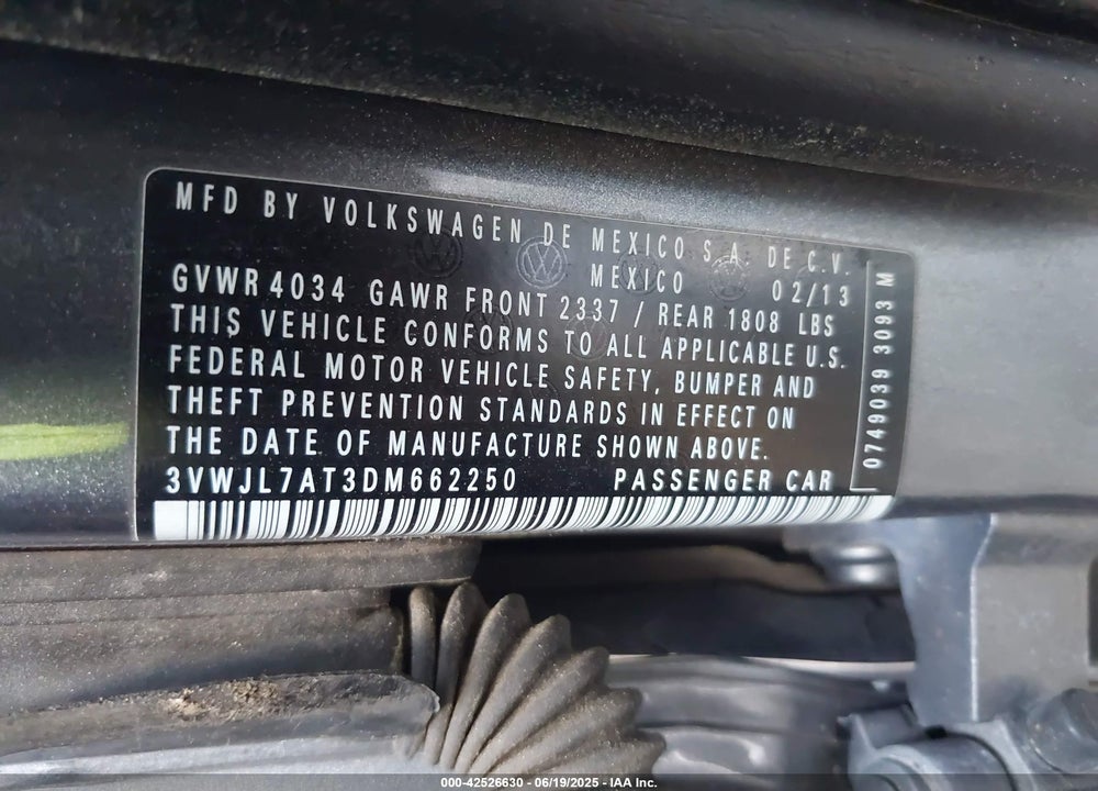 2013 VOLKSWAGEN BEETLE 2.0L TDI VIN: 3VWJL7AT3DM662250
