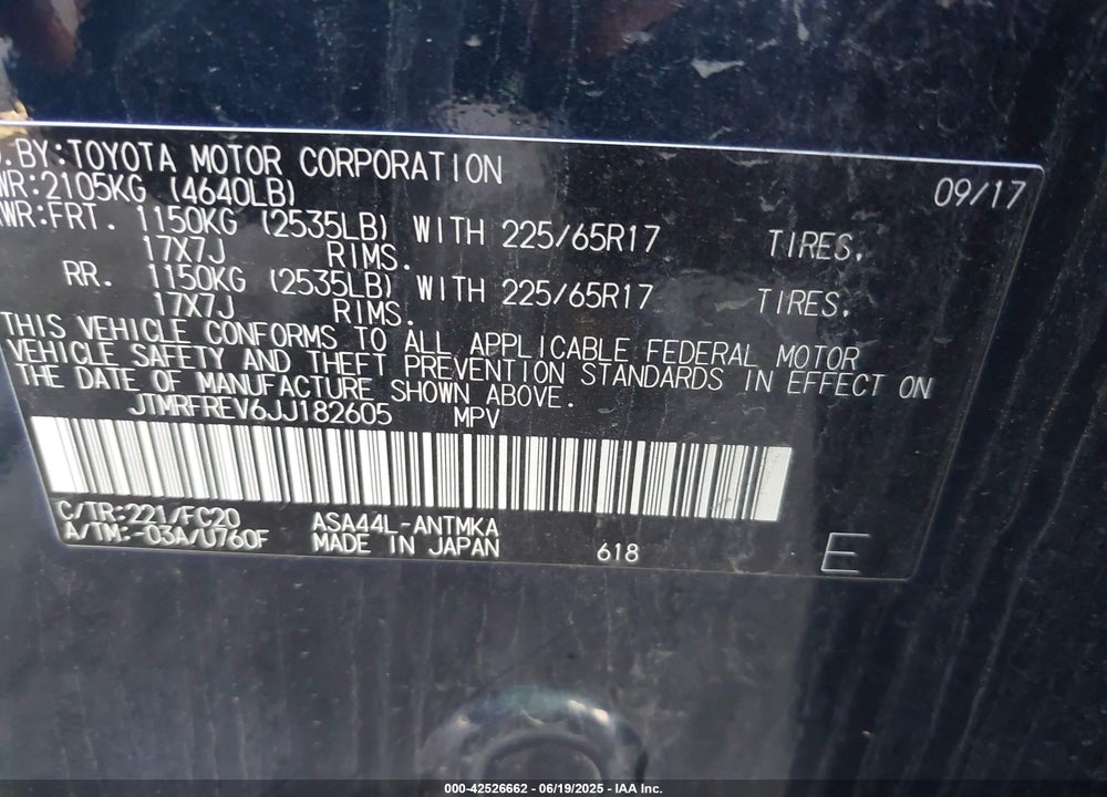 2018 TOYOTA RAV4 VIN: JTMRFREV6JJ182605