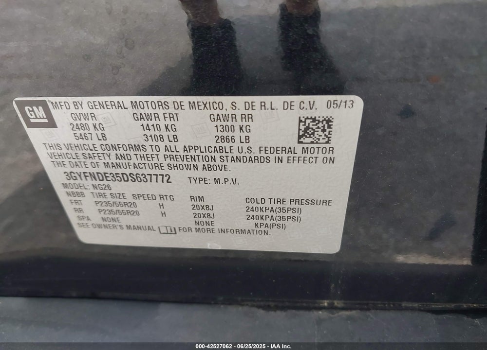 2013 CADILLAC SRX PERFORMANCE COLLECTION VIN: 3GYFNDE35DS637772