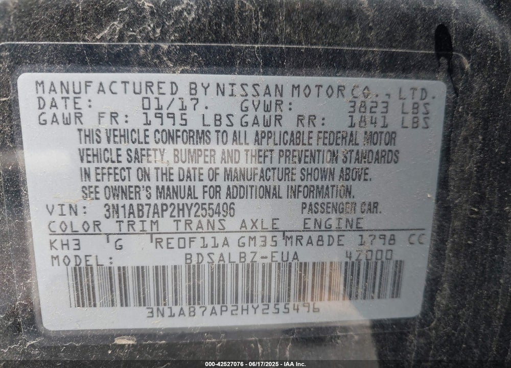 2017 NISSAN SENTRA VIN: 3N1AB7AP2HY255496