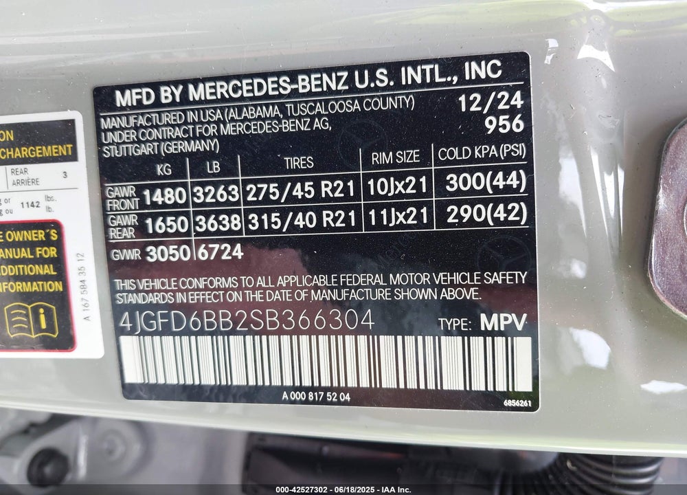 2025 MERCEDES-BENZ GLE CLASS VIN: 4JGFD6BB2SB366304
