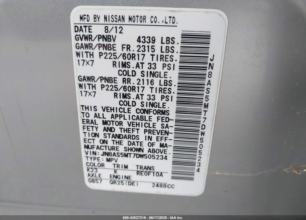 2013 NISSAN ROGUE VIN: JN8AS5MT7DW505234