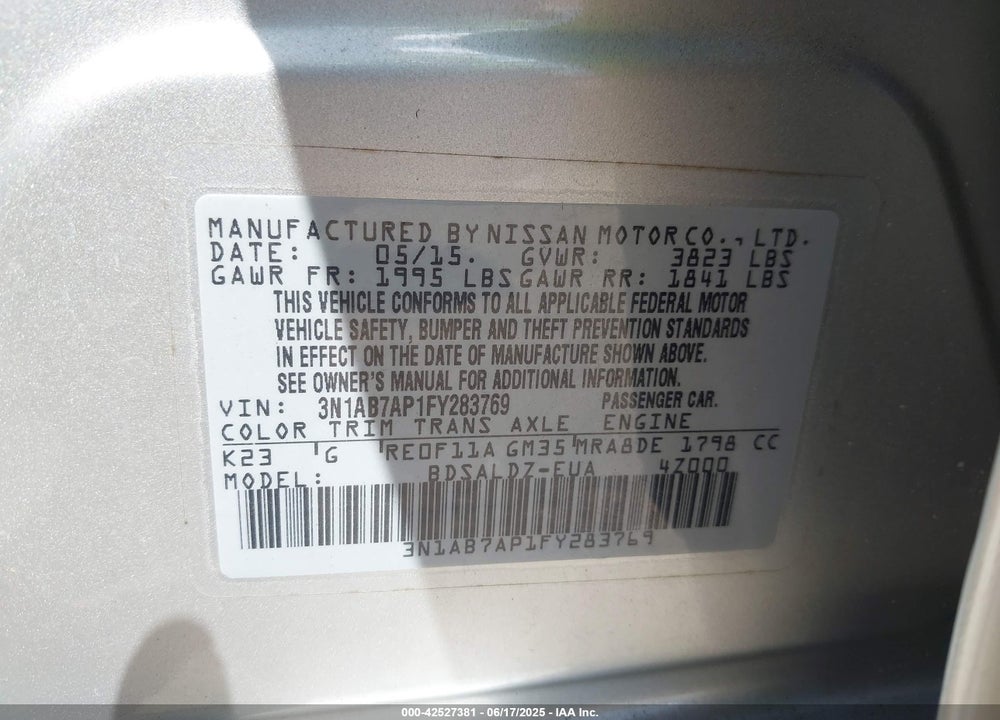 2015 NISSAN SENTRA VIN: 3N1AB7AP1FY283769