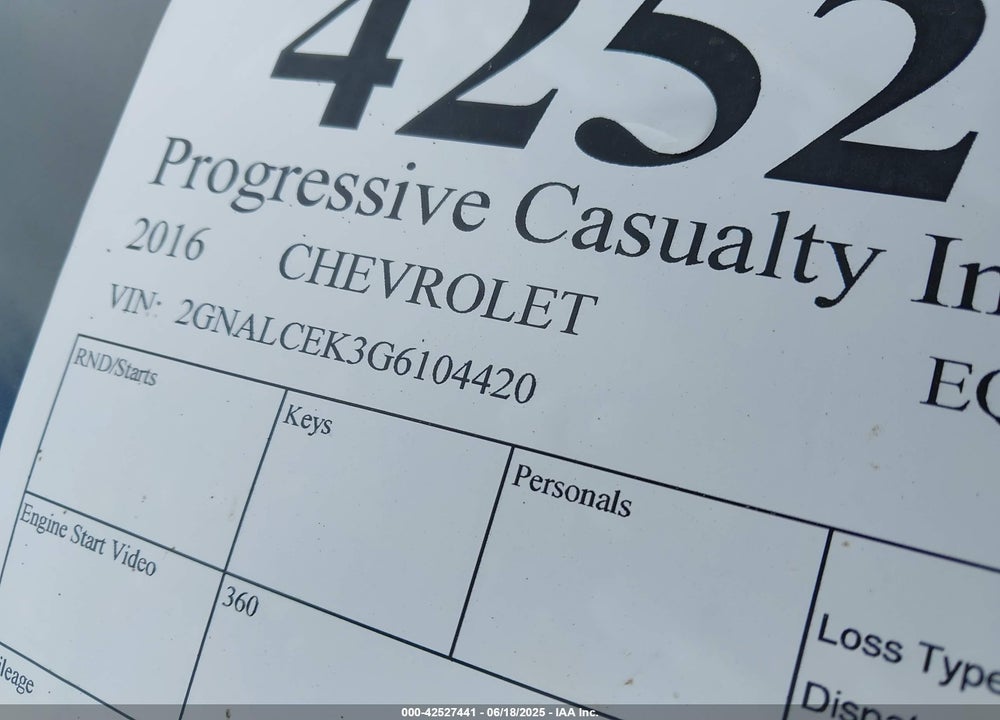 2016 CHEVROLET EQUINOX VIN: 2GNALCEK3G6104420
