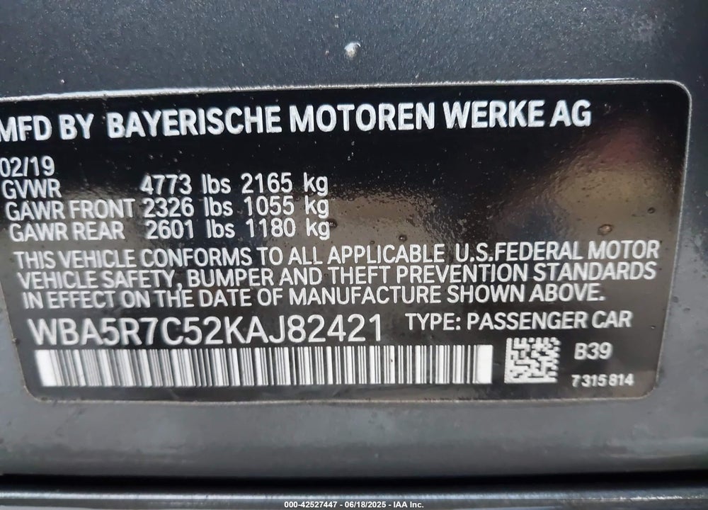 2019 BMW 330I VIN: WBA5R7C52KAJ82421